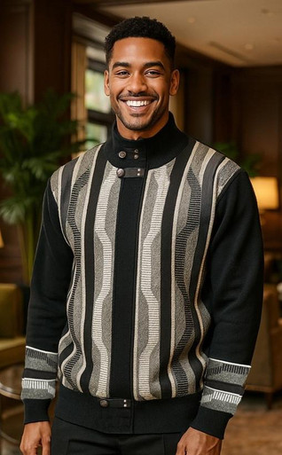 Silversilk Mens Fashion Sweater Jacket Black Pattern 11003 3XL Black