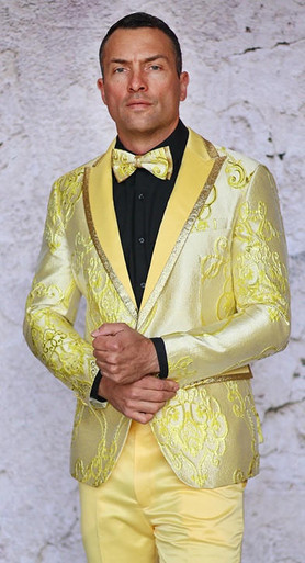 Manzini Mens Fancy Pattern Prom Fitted Blazer Yellow Jacket MZS-538