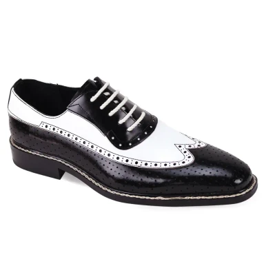 Soulier’s Men\'s Two-Tone Black and Cream Wingtip Derby Shoes. Black and Cream Two-Tone Wingtip Leather Spectator Oxfords  main image 2