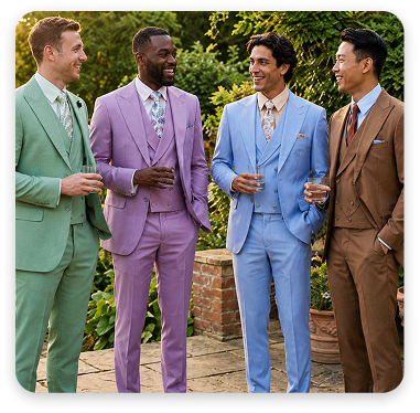 Men in pastel suits outdoors