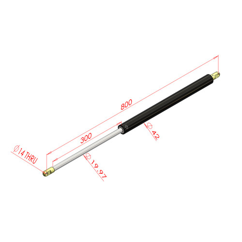 800MM EXTENDED 300MM STROKE 20x42MM STEEL GAS STRUT 416-300-XXXX-45-E8-E8