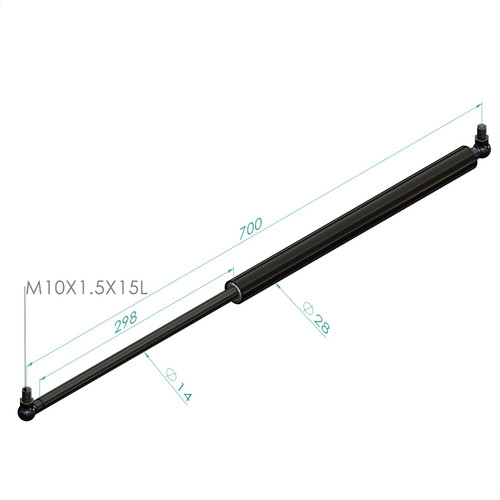 700MM EXTENDED 298MM STROKE 14x28 STEEL GAS STRUT C362-298-XXXX-1428-B2SDS-B2SDS