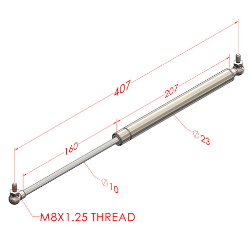 407MM EXTENDED 160MM STROKE 10x22 STAINLESS STEEL GAS STRUT 316SS1 C407/160 B2SS B2SS XXXXN