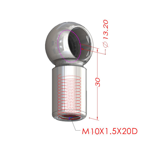 EF-B2M10 13MM BALL CUP 30MM TO CENTRE M10 THREAD IN BASE