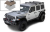 Rhino-Rack HD 59" 3-Bar Backbone Roof Rack in Black with Passenger Side Batwing Awning for 18-20 Jeep Wrangler JL Unlimited 4 Door Hardtop