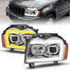 Anzo USA 111543 Projector Switchback Plank Style Headlights with Black Housing for 05-07 Jeep Grand Cherokee WK