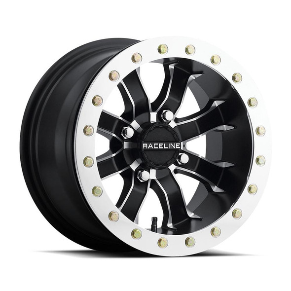 Raceline A71 Mamba Beadlock UTV Wheel, 15x7 with 4 on 137 Bolt Pattern - Black / Machined - A7157037-T-00
