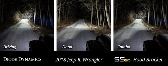 Diode Dynamics DD6109 Hood Mounted 50" LED Light Bar Kit with Amber Combo Lights for 18-25 Jeep Wrangler JL & Gladiator JT