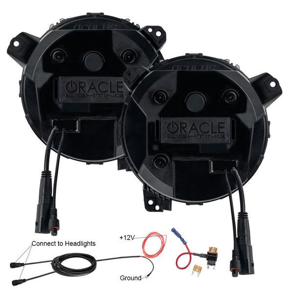 Oracle Lighting 5839-504-PSC Oculus 9" Bi-LED Projector Headlights with White Halo Ring & Satin Silver Bezel for 18-25 Jeep Wrangler JL & 20-25 Gladiator JT