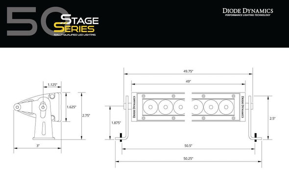 Diode Dynamics DD5057 50" Stage Series Straight LED Light Bar Single Row with Amber Combo Beam Pattern
