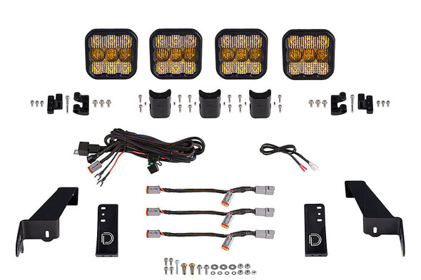 Diode Dynamics DD6827 SS5 4-Pod CrossLink Grille Lightbar Kit in Yellow Sport Combo Pods for 18-25 Jeep Wrangler JL
