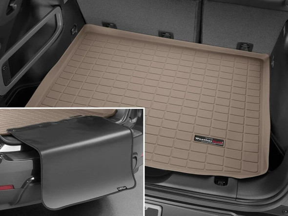 WeatherTech 411452SK Cargo Liner - in Tan with Subwoofer & Bumper Protector for 21-24 Jeep Wrangler JL Unlimited 4-Door 4xe