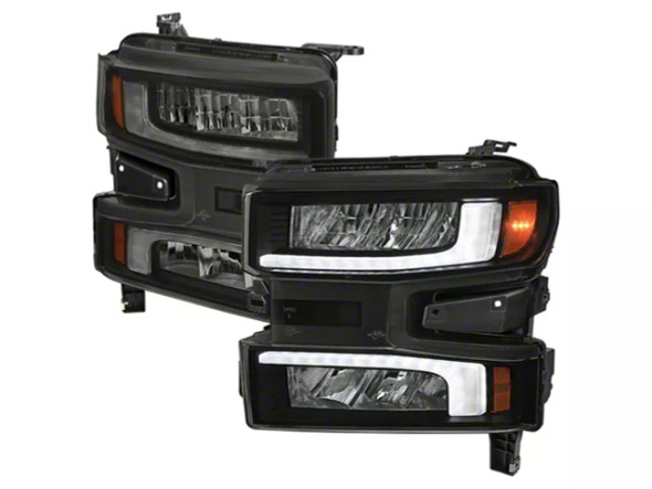 Full LED Projector Headlights with Sequential LED Turn Signals; Matte Black Housing; Smoked Lens - Silverado 1500 Head Lights