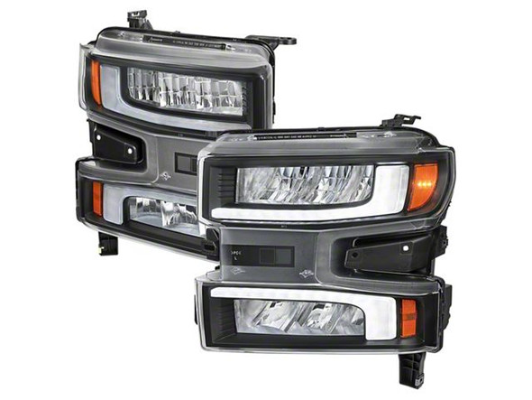 Full LED Projector Headlights with Sequential LED Turn Signals; Matte Black Housing; Clear Lens - Silverado 1500 Head Lights