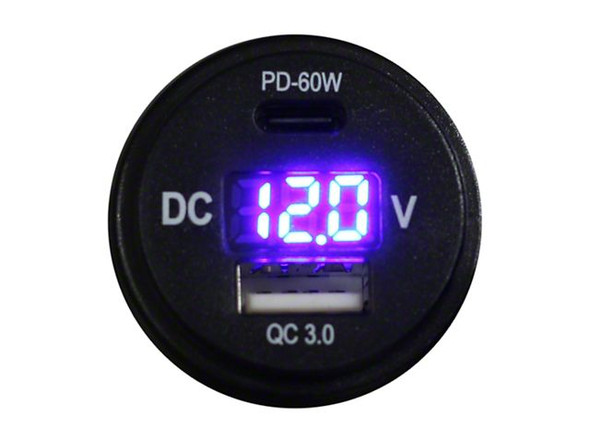 Auxiliary Digital Voltage Meter and Charging Port Round Socket Combo - Silverado 1500 Interior Trim