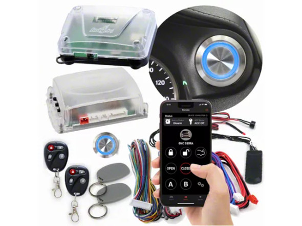 Billet Push Button Engine Start/Stop with Keyless Entry, Remote Start and RFID Kit; Blue LED - Silverado 1500 Remote Start Keyless