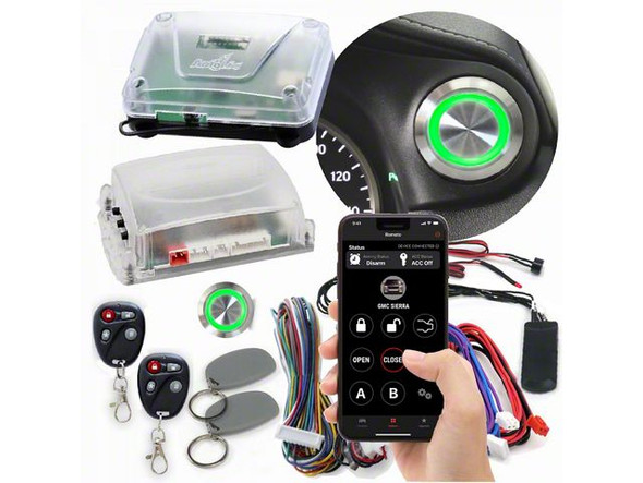 Billet Push Button Engine Start/Stop with Keyless Entry, Remote Start and RFID Kit; Green LED - Silverado 1500 Remote Start Keyless