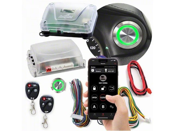 Billet Push Button Engine Start/Stop with Keyless Entry and Remote Start; Green LED - Silverado 1500 Remote Start Keyless