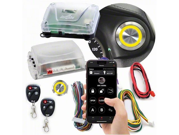 Billet Push Button Engine Start/Stop with Keyless Entry and Remote Start; Yellow LED - Silverado 1500 Remote Start Keyless