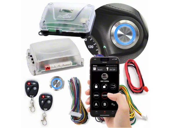 Billet Push Button Engine Start/Stop with Keyless Entry and Remote Start; Blue LED - S2500