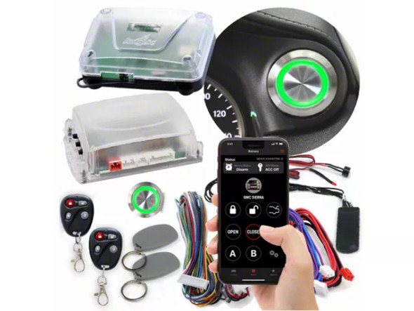 Billet Push Button Engine Start/Stop with Keyless Entry, Remote Start and RFID Kit; Green LED - S2500