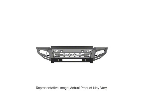 Road Armor iDentity Beauty Ring Front Bumper with Shackles, WIDE End Pods and Triple Cube Light Pods; Raw Steel - S2500
