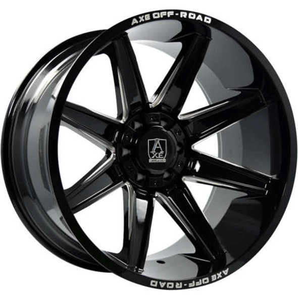 AXE Offroad Wheels Artemis Gloss Black Milled 20x10 -19mm Offset 5x127 (5x5),5x139.7 (5x5.5) | Fits Jeep Wrangler 07-Up and Jeep Gladiator