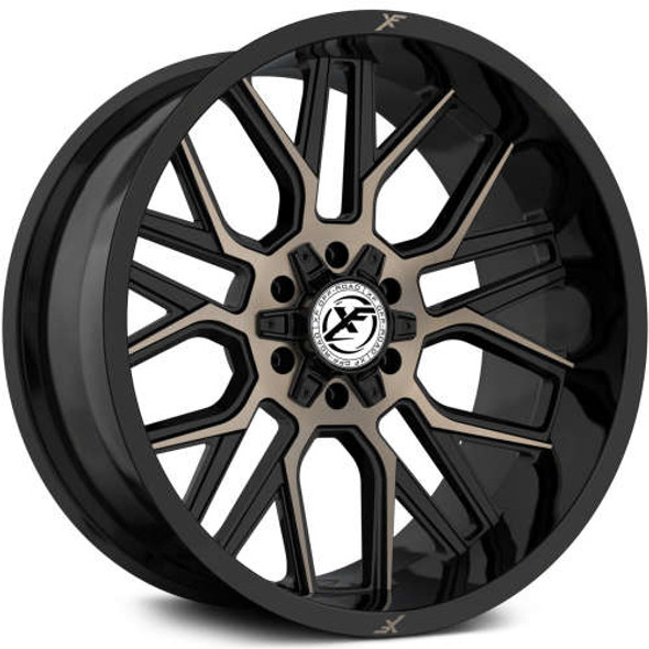 XF Offroad Wheels XF-235 Gloss Black Bronze Milled 24x12 -44mm Offset 5x127 (5x5),5x139.7 (5x5.5) | Fits Jeep Wrangler 07-Present and Jeep Gladiator