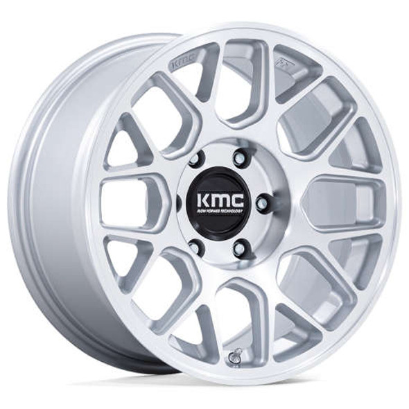 KMC Wheels Hatchet KM730 Gloss Silver Machined Face 17x8.5 -10mm Offset 5x127 (5x5) | Fits Jeep Wrangler 07-Up and Jeep Gladiator