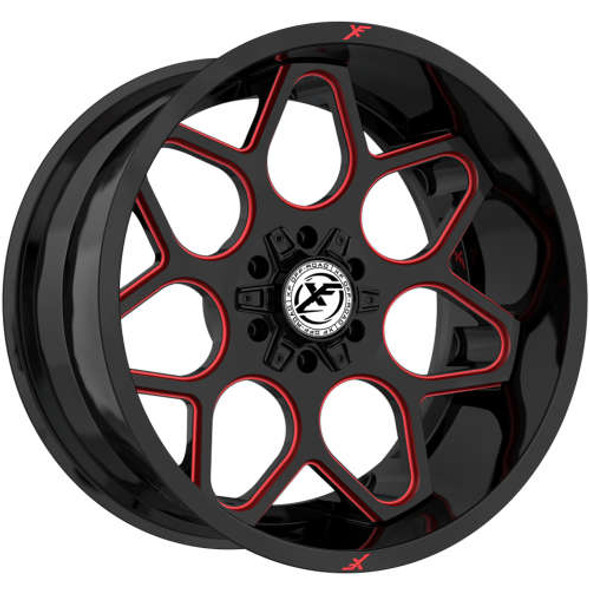 XF Offroad Wheels XF-233 Gloss Black Red Milled 26x14 -76mm Offset 5x127 (5x5),5x139.7 (5x5.5) | Fits Jeep Wrangler 07-Present and Jeep Gladiator