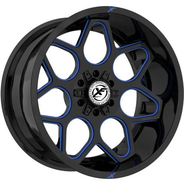 XF Offroad Wheels XF-233 Gloss Black Blue Milled 24x12 -44mm Offset 5x127 (5x5),5x139.7 (5x5.5) | Fits Jeep Wrangler 07-Present and Jeep Gladiator