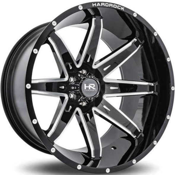 Hardrock Offroad Wheels H502 Gloss Black Milled 20x10 -19mm Offset 5x127 (5x5) | Fits Jeep Wrangler 07-Up and Jeep Gladiator