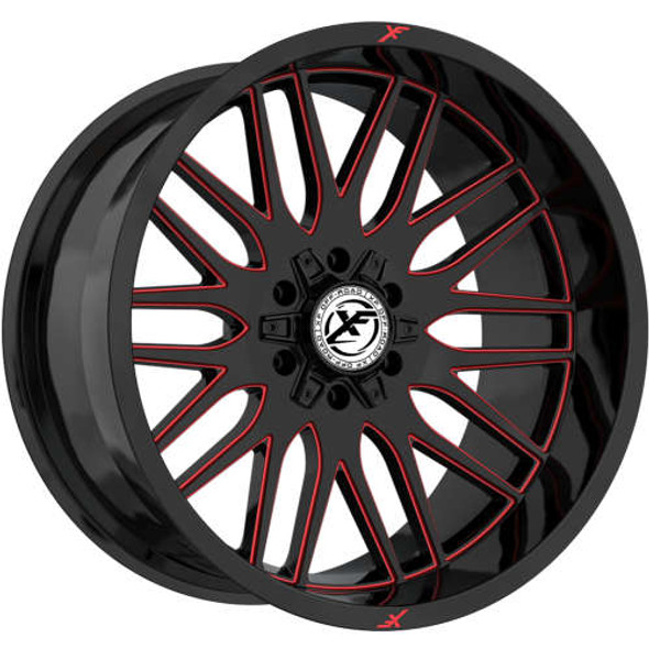 XF Offroad Wheels XF-240 Gloss Black Red Milled 26x12 -44mm Offset 5x127 (5x5),5x139.7 (5x5.5) | Fits Jeep Wrangler 07-Present and Jeep Gladiator