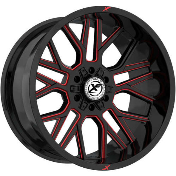 XF Offroad Wheels XF-235 Gloss Black Red Milled 17x9 12mm Offset 5x127 (5x5),5x139.7 (5x5.5) | Fits Jeep Wrangler 07-Up and Jeep Gladiator