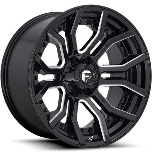 Fuel Offroad Wheels Rage D711 Gloss Black Milled 20x9 1mm Offset 5x127 (5x5),5x139.7 (5x5.5) | Fits Jeep Wrangler 07-Up and Jeep Gladiator