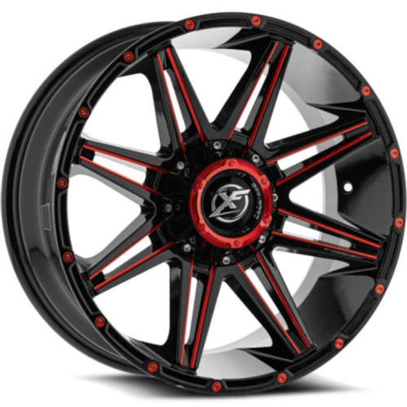 XF Offroad Wheels XF-220 Gloss Black Red Milled 22x12 -44mm Offset 5x127 (5x5),5x139.7 (5x5.5) | Fits Jeep Wrangler 07-Present and Jeep Gladiator
