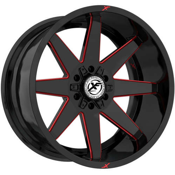 XF Offroad Wheels XF-236 Gloss Black Red Milled 24x14 -76mm Offset 5x127 (5x5),5x139.7 (5x5.5) | Fits Jeep Wrangler 07-Present and Jeep Gladiator