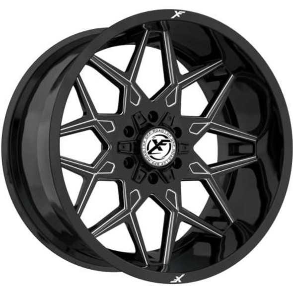 XF Offroad Wheels XF-238 Gloss Black Milled 22x12 -44mm Offset 5x127 (5x5),5x139.7 (5x5.5) | Fits Jeep Wrangler 07-Present and Jeep Gladiator