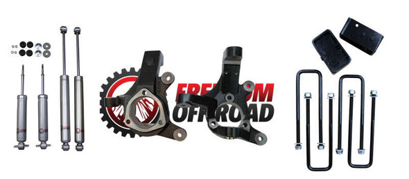 Freedom Offroad 3" Lift Spindles 2" Rear Lift Blocks w/ U Bolts + Shocks (99-06 Chevy Silverado/GMC Sierra 1500 | RWD) FO-G701F30+FO-U30120+FO-G403+FO-G301-RWD Freedom Offroad 3" Lift Spindles 2" Rear Lift Blocks w/ U Bolts + Shocks (99-06 Chevy Silverado/GMC Sierra 1500 | RWD) FO-G701F30+FO-U30120+FO-G403+FO-G301-RWD