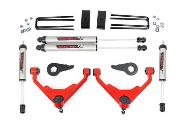 Rough Country 3 Inch Lift Kit | FT Code | V2 Monotube Shocks (99-04 Chevy/GMC Silverado/Sierra 2500/01-10 Silverado/Sierra 2500 HD) 859670RED