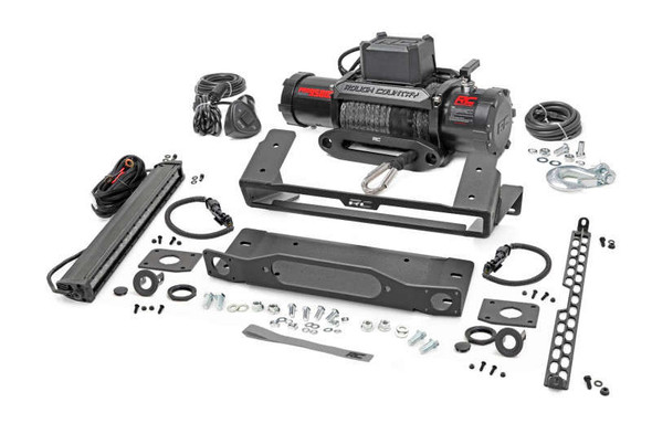 Rough Country High Winch Mount w/ PRO9500S Winch | Black Series White DRL LED 51096