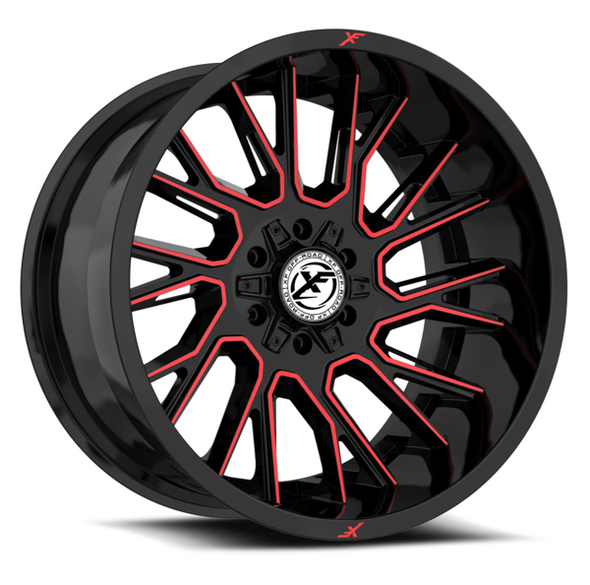 XF Offroad Wheels XF-230 Gloss Black Red Milled 17x9 0mm Offset 5x127 (5x5),5x139.7 (5x5.5) | Fits Jeep Wrangler 07-Present and Jeep Gladiator
