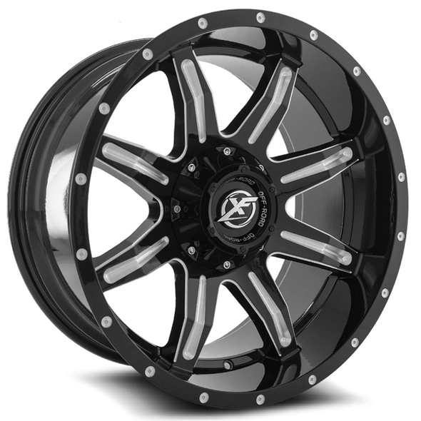 XF Offroad Wheels XF-215 Gloss Black Milled 20x10 -12mm Offset 5x127 (5x5),5x139.7 (5x5.5) | Fits Jeep Wrangler 07-Present and Jeep Gladiator