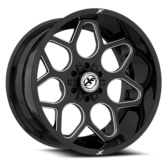 XF Offroad Wheels XF-233 Gloss Black Milled 22x12 -44mm Offset 5x127 (5x5),5x139.7 (5x5.5) | Fits Jeep Wrangler 07-Present and Jeep Gladiator