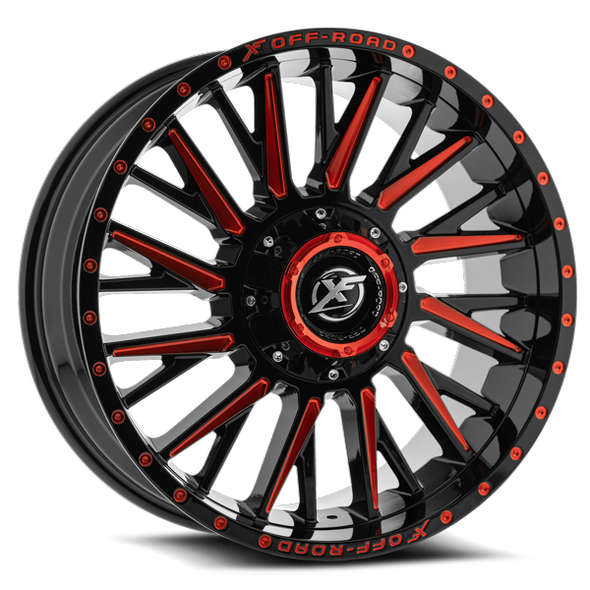 XF Offroad Wheels XF-226 Gloss Black Red Milled 20x12 -44mm Offset 5x127 (5x5),5x139.7 (5x5.5) | Fits Jeep Wrangler 07-Present and Jeep Gladiator