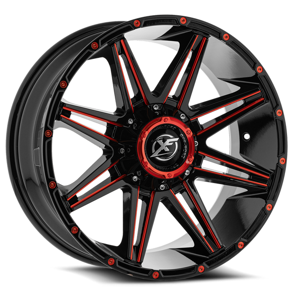 XF Offroad Wheels XF-220 Gloss Black Red Milled 18x9 12mm Offset 5x127 (5x5),5x139.7 (5x5.5) | Fits Jeep Wrangler 07-Present and Jeep Gladiator