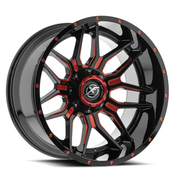 XF Offroad Wheels XF-222 Gloss Black Red Milled 20x10 -12mm Offset 5x127 (5x5),5x139.7 (5x5.5) | Fits Jeep Wrangler 07-Present and Jeep Gladiator XF Offroad Wheels XF-222 Gloss Black Red Milled 20x10 -12mm Offset 5x127 (5x5),5x139.7 (5x5.5) | Fits Jeep Wrangler 07-Present and Jeep Gladiator