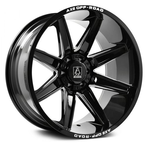 AXE Offroad Wheels Artemis Gloss Black Milled 22x12 -44mm Offset 5x127 (5x5),5x139.7 (5x5.5) | Fits Jeep Wrangler 07-Present and Jeep Gladiator