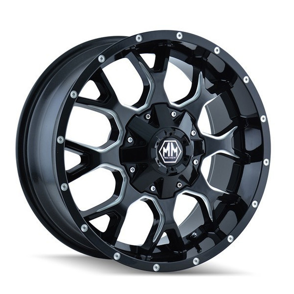 Mayhem Wheels Warrior 8015 Gloss Black Milled Spokes 20x9 0mm Offset 5x127 (5x5),5x135 | Fits Jeep Wrangler 07-Present and Jeep Gladiator