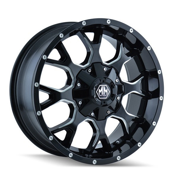 Mayhem Wheels Warrior 8015 Gloss Black Milled 20x9 0mm Offset 5x127 (5x5),5x139.7 (5x5.5) | Fits Jeep Wrangler 07-Present and Jeep Gladiator